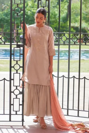 Grey kurta Sharara Drape Set