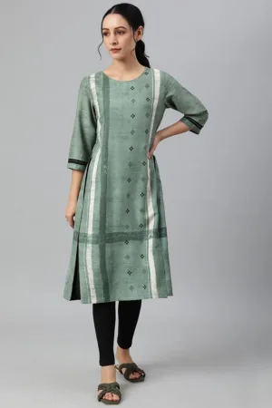 STYLE IT WITH Green Godet Box Pleat kurta