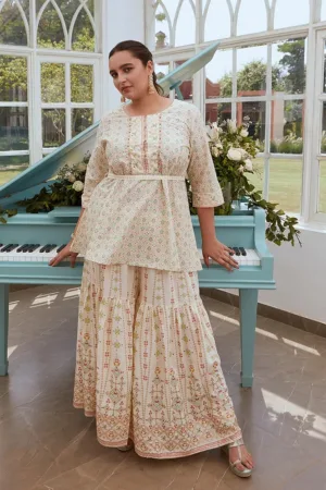 Ecru Festive Short kurta And Sharara Set