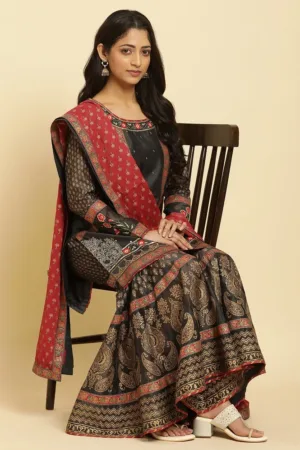SK's Grey Embroidered Short Kurta, Sharara And Dupatta