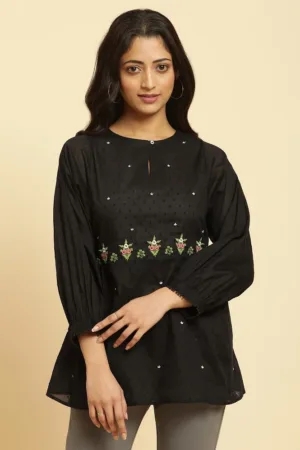 Black Floral Embroidered Western Top