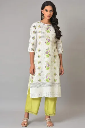 Ecru Floral Printed Cotton kurta SKU: 23FEW18915-119814
