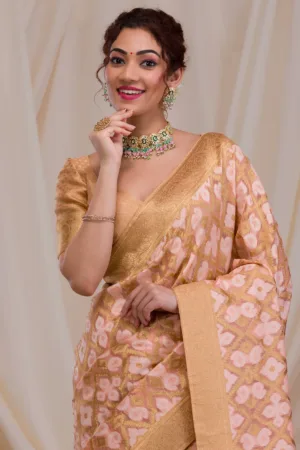 Peach Zariwork Art Silk Saree