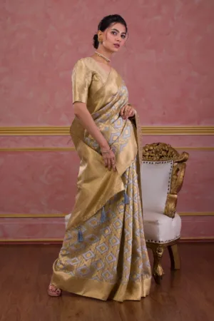 Light Grey Zariwork Brocade Saree