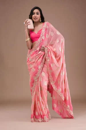 Peach Ombre Organza Saree