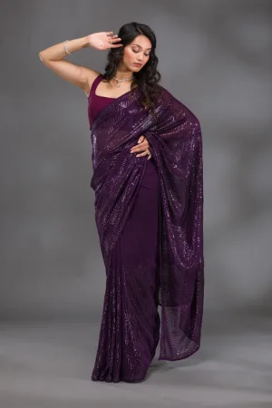 Purple Sequins Georgette Saree