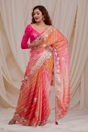 Red Printed Semi Crepe Saree
