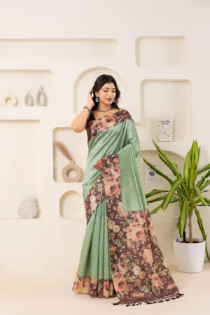 Wamika Green Floral Pallu Saree