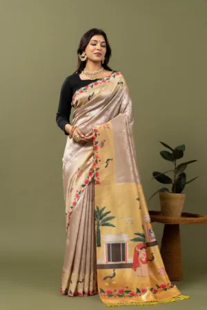 Rupali Pichwai Pankh Beige Saree