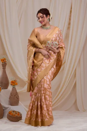 Peach Zariwork Art Silk Saree