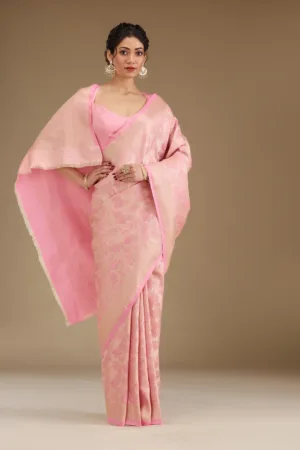 Baby Pink Zariwork Satin Saree