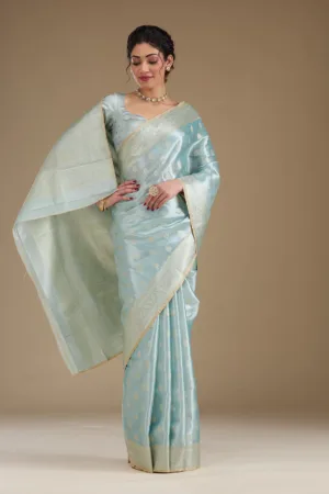 Sea Green Zariwork Tissue Saree