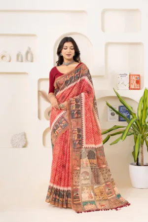 Sangam Bandhani Block Print Saree