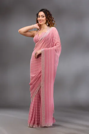 Baby Pink Stonework Georgette Saree