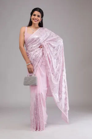 Baby Pink Sequins Georgette Saree