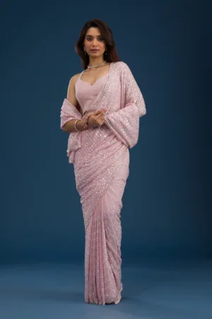 Baby Pink Sequins Georgette Saree