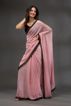 Baby Pink Swarovski Georgette Saree