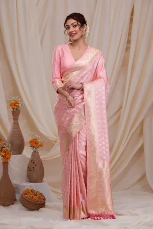 Baby Pink Zariwork Silk Saree