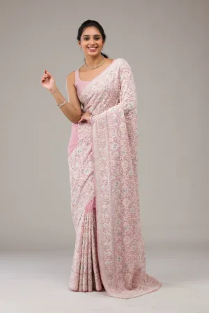 Baby Pink Zariwork Georgette Saree