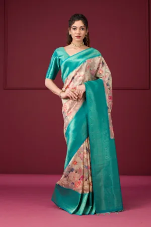 Beige Printed Art Silk Saree