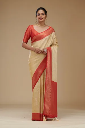 Beige Zariwork Art Silk Saree