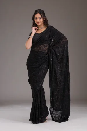 Black Cutdana Tissue Saree