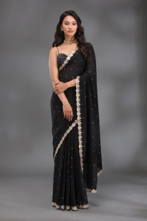Black Gotapatti Raw Silk Saree