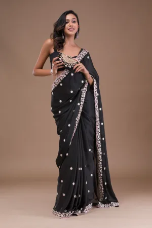 Black Gotapatti Satin Saree
