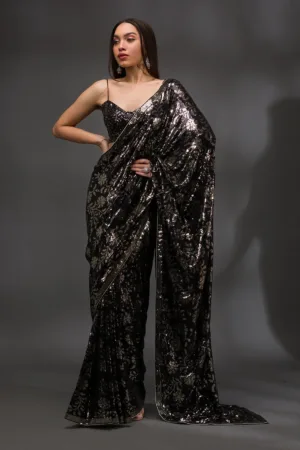Black Sequins Georgette Saree