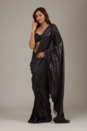 Black Sequins Georgette Saree