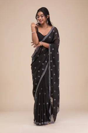 Black Stonework Georgette Saree