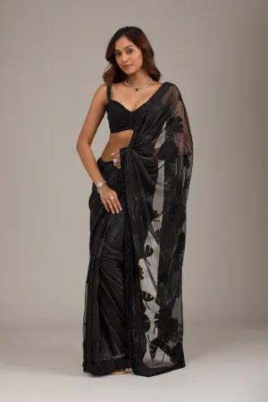 Black Stonework Organza Saree