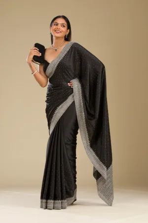 Black Stonework Satin Saree