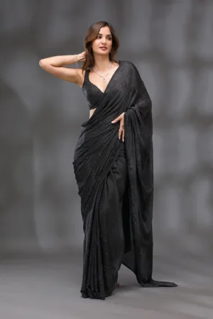 Black Swarovski Crepe Saree