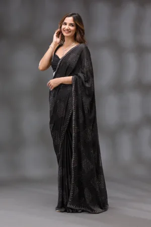 Black Swarovski Crepe Saree