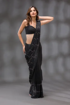 Black Swarovski Satin Saree