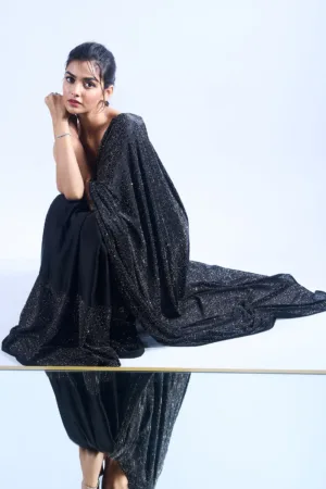 Black Swarovski Semi Crepe Designer Saree
