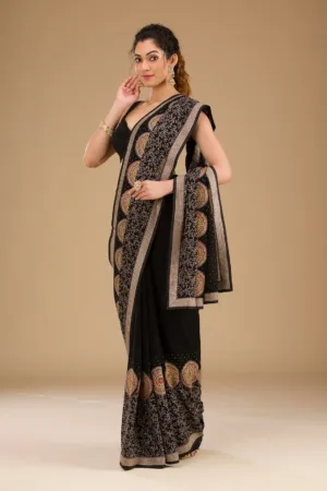 Black Threadwork Georgette Saree