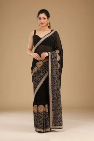 Black Threadwork Georgette Saree