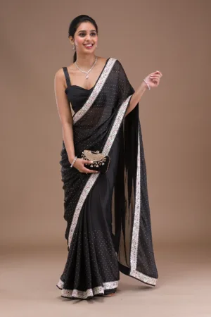 Black Zariwork Semi Crepe Saree