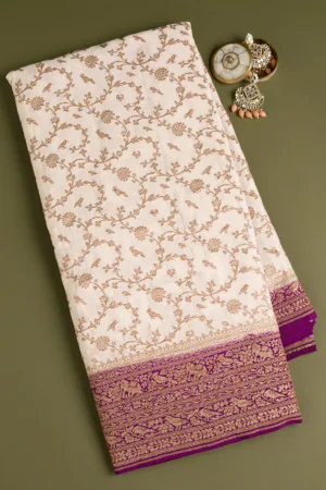 Cream Zariwork Banarasi Saree