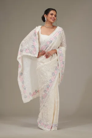 Cream Zariwork Georgette Saree
