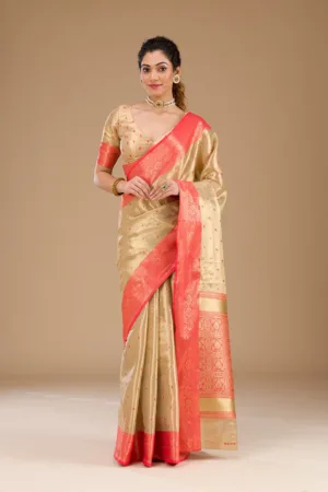 Cream Zariwork Tissue Saree
