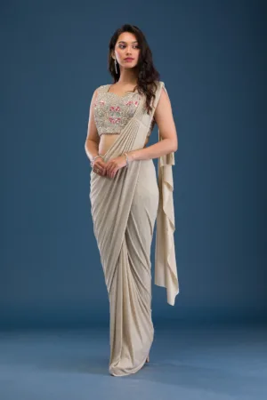 Gold Cutdana Lycra Readymade Saree