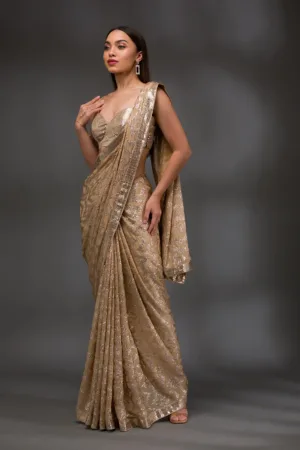 Gold Sequins Georgette Saree