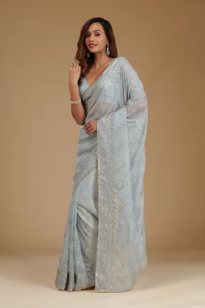 Grey Gotapatti Tissue Saree