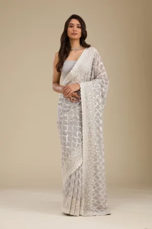 Grey Sequins Georgette Saree