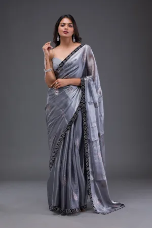 Grey Stonework Chiffon Saree