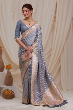 Grey Zariwork Silk Saree