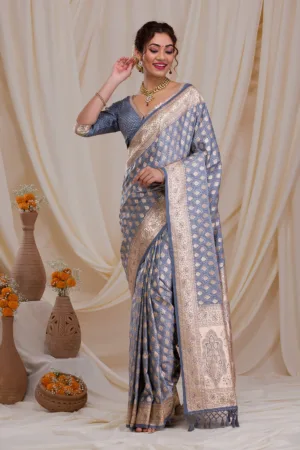 Grey Zariwork Silk Saree